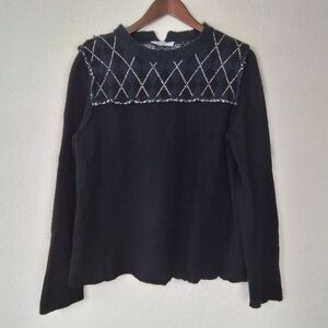 Sibel Saral Knit Sweater Sz XS Black Argyle Yak Alpaca Luxury Academia Crew Neck